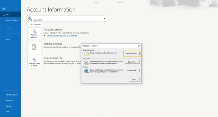 select email accounts in office microsoft 365 setup